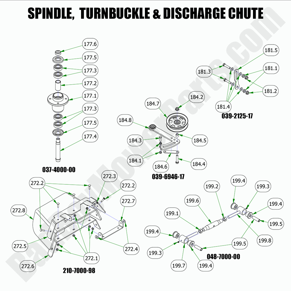 2876 - Bad Boy Mower Parts Lookup > 2022 > Renegade - Gas > Spindle, Idler, Turnbuckle & Chute